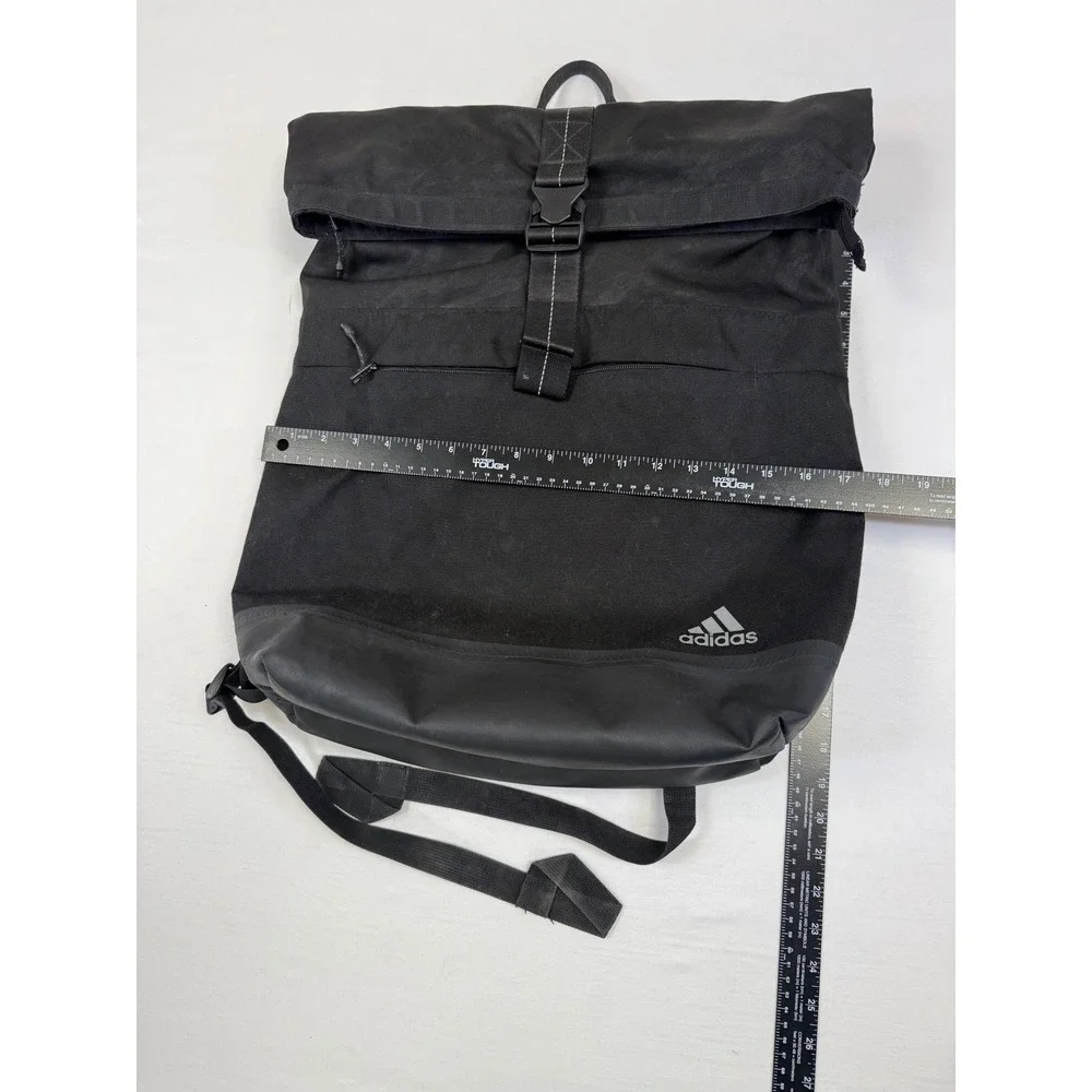 Adidas Black Roll Top Backpack Buckle Closure Side Zip Access‎ Padded Straps